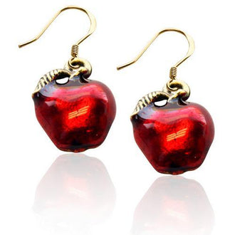 Red Apple Charm Earrings in Gold