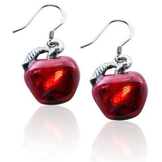 Red Apple Charm Earrings in Silver