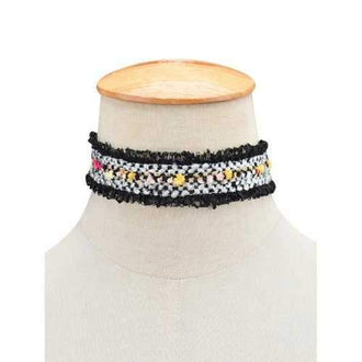 Fuzzy Woven Choker Necklace - Black