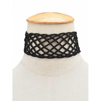 Artificial Leather Braid Choker Necklace - Black