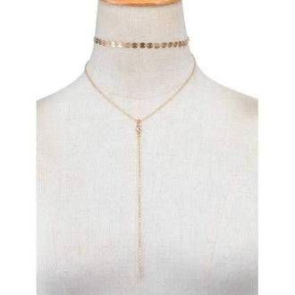 Vintage Sequins Layered Necklace - Golden