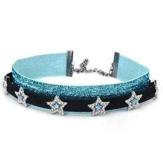 Glitter Layered Choker Necklaces - Blue