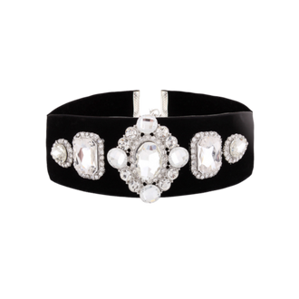 Rhinestone Geometric Velvet Choker - White