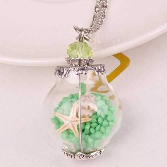 Conch Starfish Glass Ball Pendant Necklace - Green