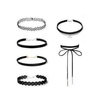 Flower Tattoo Bar Choker Necklace Set - Black