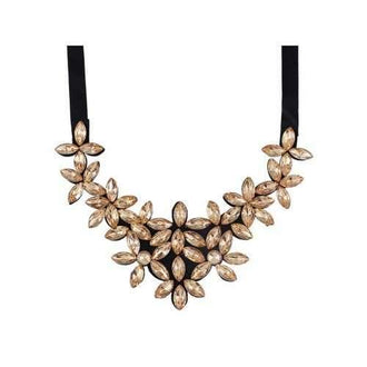 Flower Faux Gem Ribbon Pendant Necklace - Champagne Gold