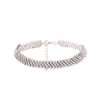 Alloy Rhinestone Choker Necklace - Silver