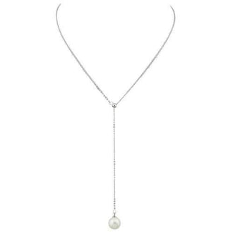 Faux Pearl Minimalist Chain Pendant Necklace - Silver