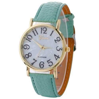 Faux Leather Strap Marble Face Watch - Mint