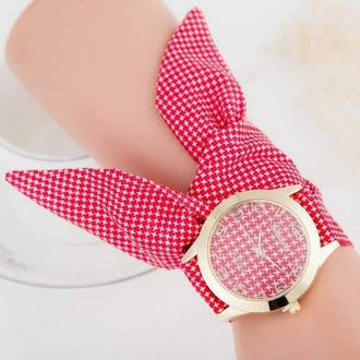 Ribbon Strap Number Quartz Bracelet Watch - Red