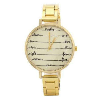 Alloy Strap English Number Face Watch - Golden