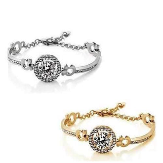 Queen's Luck Swarovski Crystal Bracelets In White And Yellow Gold Overlay