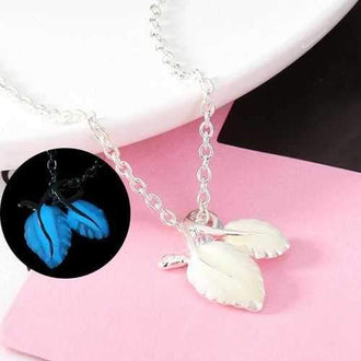 Fluorescent Leaf Embellished Charm Necklace - Blue