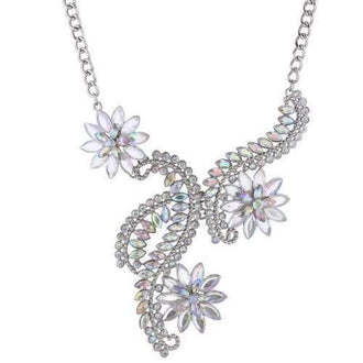 Faux Crystal Rhinestone Flower Statement Necklace - White