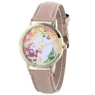 Christmas Santa Baubles Face Faux Leather Watch - Beige