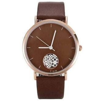 Faux Leather Strap Gear Pattern Watch - Brown