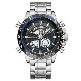 RISTOS 9339 Men Fashion Steel Band Waterproof Electronic Watch - White And Black Male