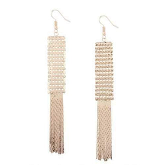 Vintage Metal Alloy Fringed Hook Earrings - Golden