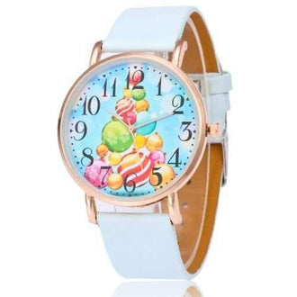 Christmas Baubles Face Faux Leather Watch - Light Blue