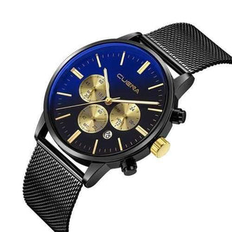 CUENA 6813G Men Multifunctional Alloy Case Quartz Watch with Stainless Steel Band - Black Gold