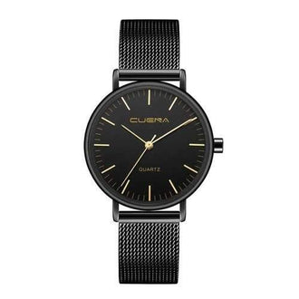 CUENA 6645G Women Casual Quartz Watch Stainless Steel Band Wristwatch - Black Golden