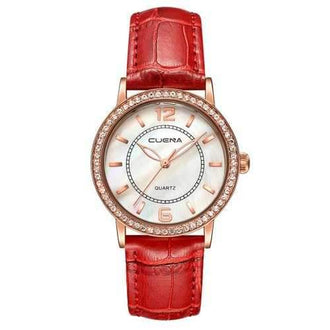 CUEAN 6626P Women Fashion Genuine Leather Band Quartz Wristwatch - Red