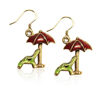 Beach Chair w/Umbrella Charm Earrings in Gold