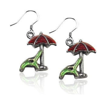 Beach Chair w/Umbrella Charm Earrings in Silver