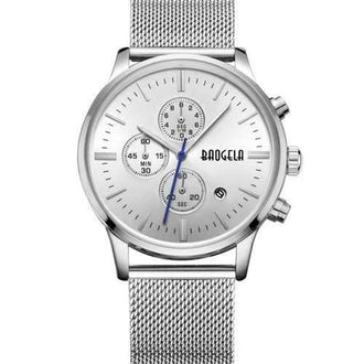 BAOGELA 1611 Chronograph Men Watch with Multi-function Stainless Steel Mesh Band - Silver