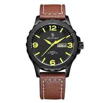 Senors SN003 Fashion Business Date Quartz Watch with Leather Strap - Black And Brown