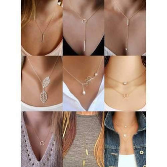 9pcs Women's Fashion Leaves Stylish Alloy Necklace - Silver And Golden