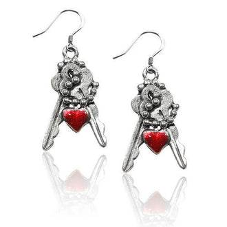 Keys with Heart Charm Earrings in Silver