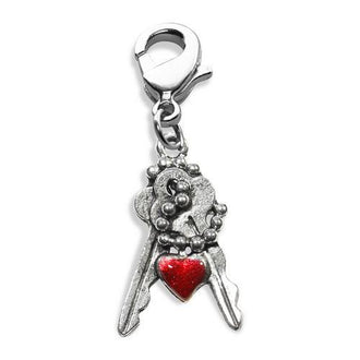 Keys with Heart Charm Dangle in Silver
