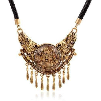 Folk Style Short Long Tassel All-match Clavicle Necklace - Golden