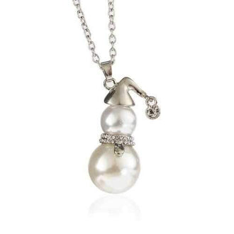 Women Cute Pearl Pendant Long Necklace Santa Claus Christmas Jewelry Gifts - Silver