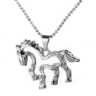 Fake Diamond Delicate Pegasus Pendant Necklace - Silver