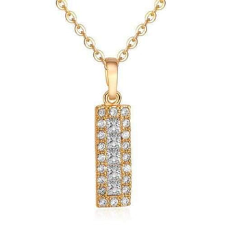 Rhinestone Rectangle Collarbone Pendant Necklace - Golden