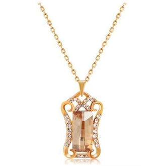 Square Crystal Inlaid Necklace for Women - Golden