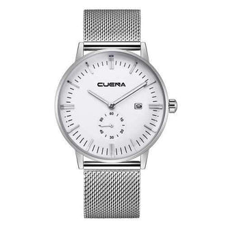 CUENA 6622G Men Fashion Trendy Stainless Steel Band Wristwatch - Silver Band White Dial