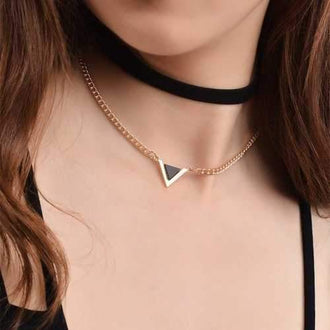 Jewelry Simple European  Personality Tide Products Pendant Necklace Triangular Gem Multilayer Alloy C0265 - Golden Gold