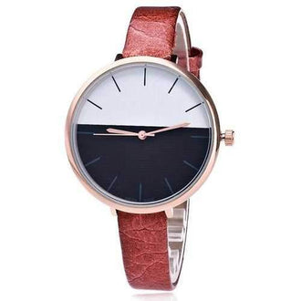 Faux Leather Strap Color Block Watch - Brown