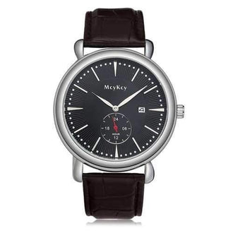 Faux Leather Strap Date Analog Watch - Black Brown