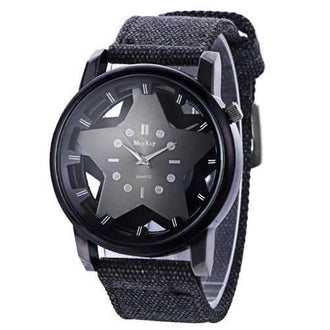 Canvas Strap Pentagram Pattern Quartz Watch - Black