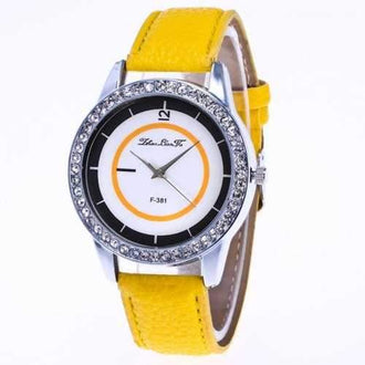 ZhouLianFa New Fashion Trend Litchi Pattern Diamond Yellow White Figure Digital Quartz Watch + Gift Box - Yellow