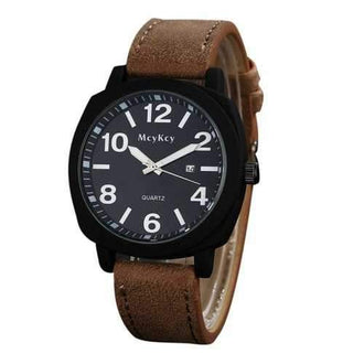 Date Number Quartz Faux Leather Watch - Brown