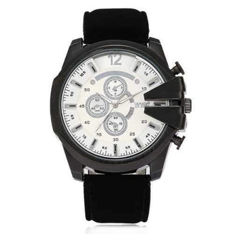 Faux Leather Strap Big Dial Number Watch - Black