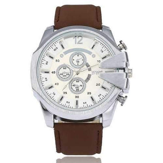 Faux Leather Strap Big Dial Quartz Watch - Espresso