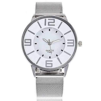 Alloy Mesh Strap Quartz Number Watch - Silver