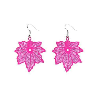 Maple Leaf Hook Earrings - Rose Red