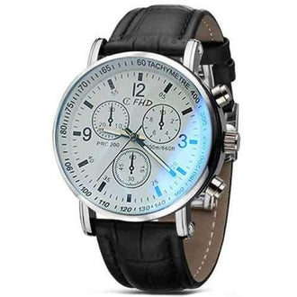 Men Faux Leather Blue Ray Glass Quartz Analog Watches Brown - Black White